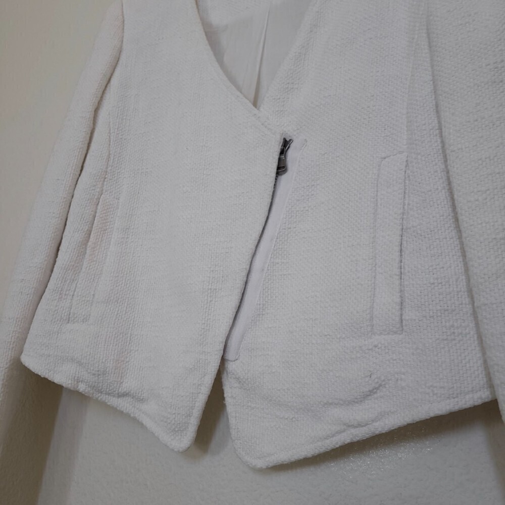 TIBI NY 100% Cotton Cropped Asymmetrical Knit Moto Jacket White 6 Quirt Luxury - Picture 7 of 16